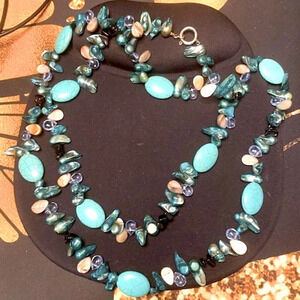 Gorgeous Boho style with Natural Turquoise and  genuine pearls.